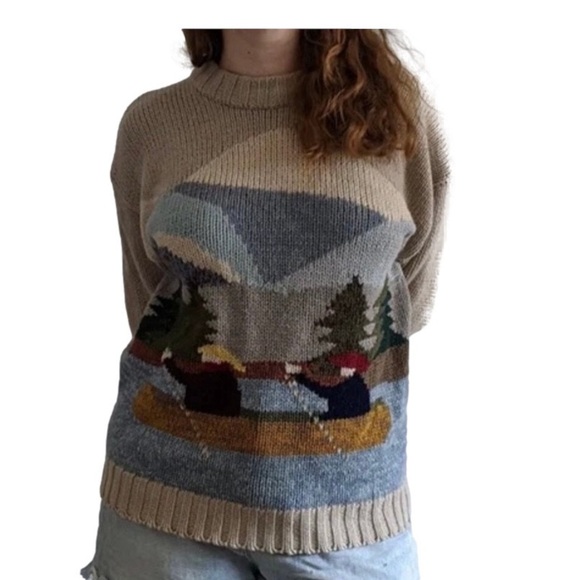 Vintage Boulevard Club Canadian canoe scene wool sweater - Picture 7 of 7